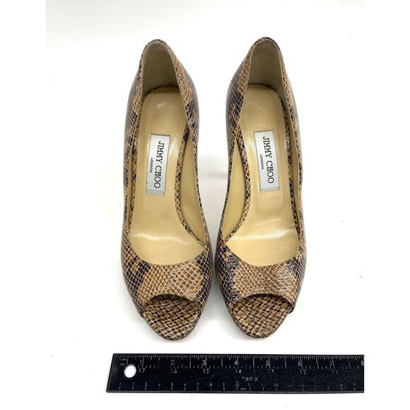 71261  Jimmy Choo Peep Toe High Heel Pumps - Python Print, Size 38 (7.5) - Picture 1 of 5